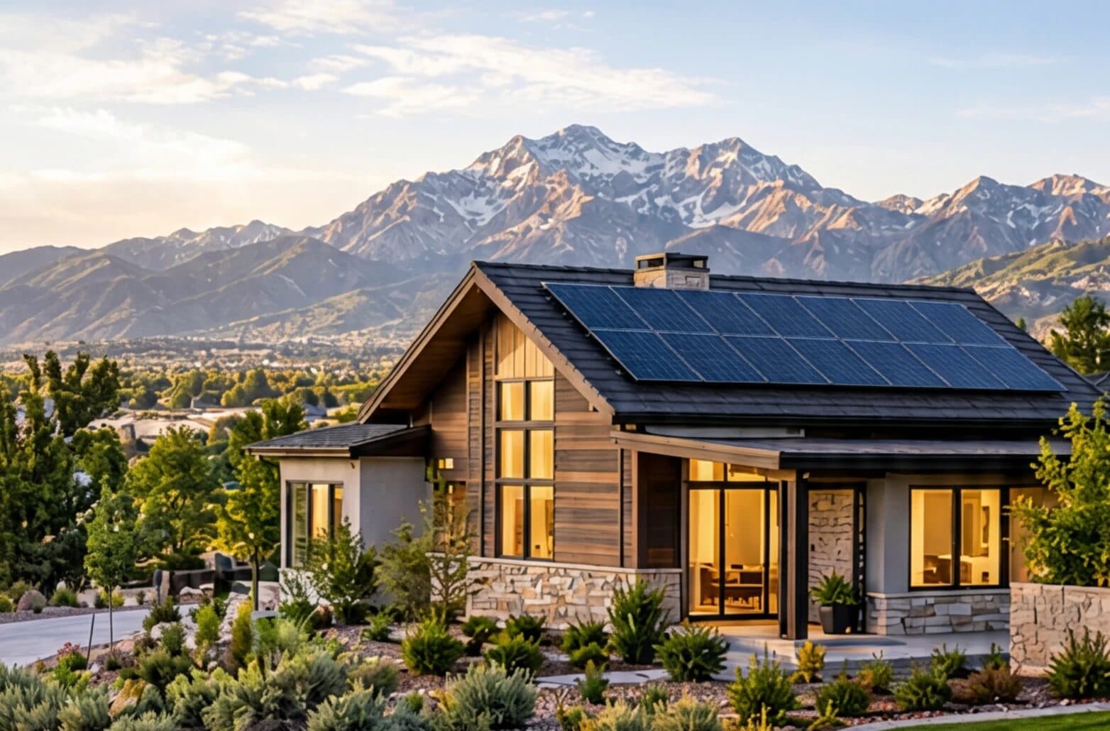 Solar home with mountain backdrop